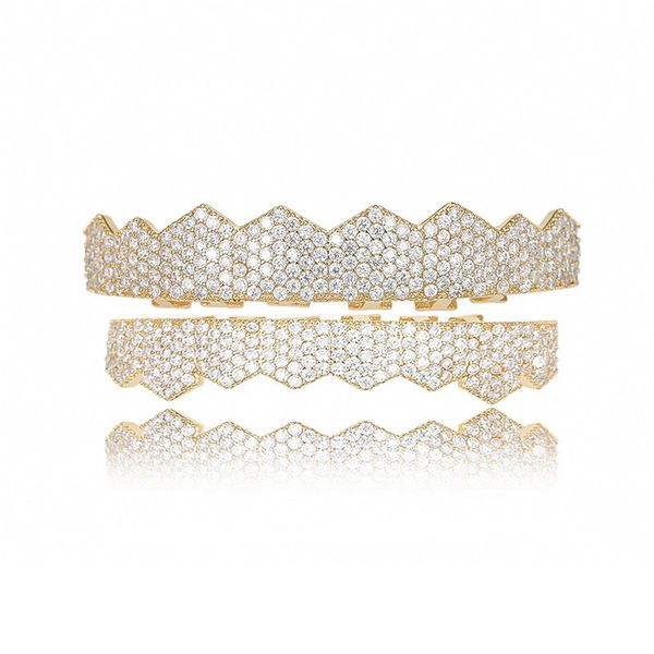 

hip hop teeth iced out aaa zircon 2 colors & bottom set for men women fashion tooth grillz jewelry, Silver