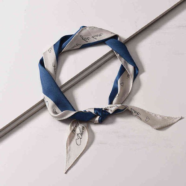 

scarves it's beautiful on the camera. the foreign style striped letter korean for women's contrast color sharp corner small scarf, Blue;gray
