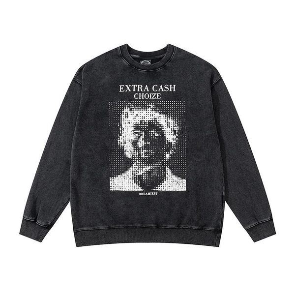 

men's hoodies & sweatshirts japanese washed kids letter print retro casual autumn men and women round neck harajuku oversize loose, Black
