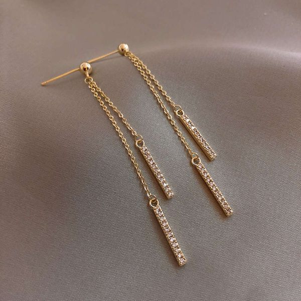 

925 silver needle rhinestone long tassel femininity korean simple geometry indifference personality earrings, Black