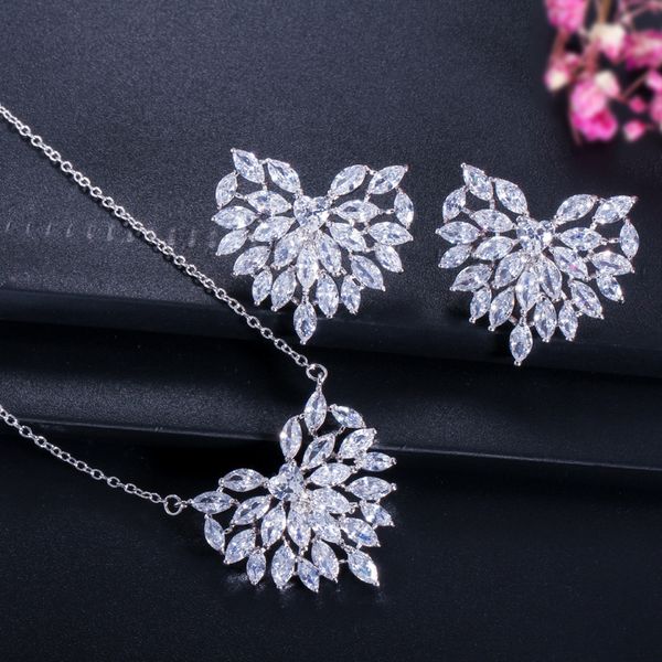 

peach heart zircon necklace earrings two-piece set korean love jewelry, Black