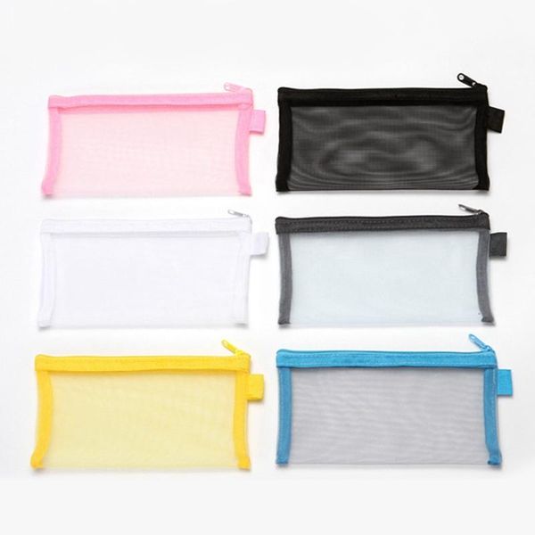 

pencil bags simple transparent mesh case office student cases nylon bag school supplies pen box 9*21cm