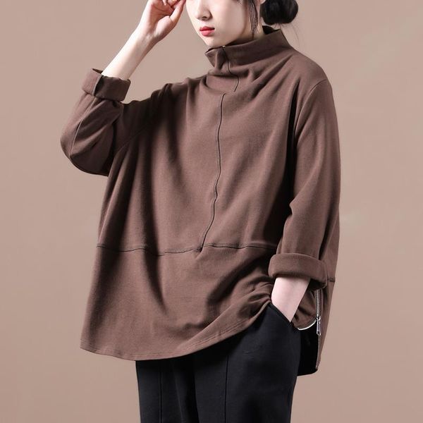 

women's hoodies & sweatshirts [ewq] sweatshirt women solid loose large size wild office lady full sleeve turtleneck 2021 spring autumn, Black