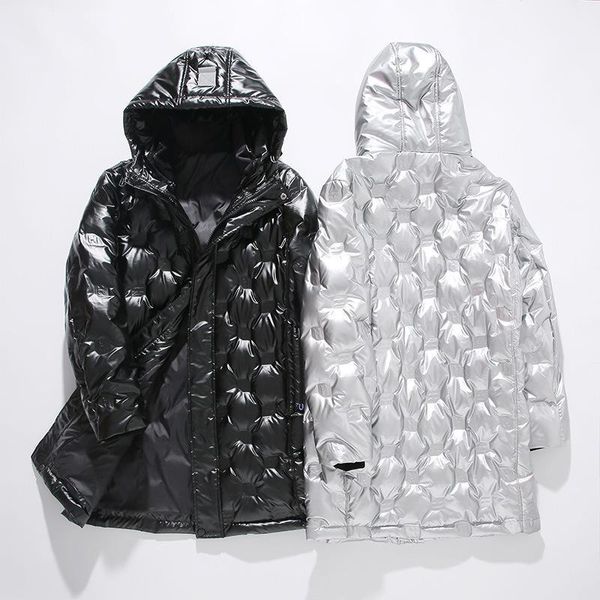 

women's wool & blends men's winter glossy down jacket mid-length embossed white duck direct charging thick warm cold protective cl, Black