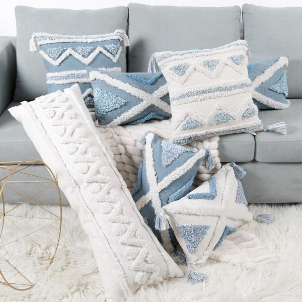 

cushion/decorative pillow blue geometric tufted embroidery throw cushion cover office sofa home pillowcover outdoors pillowcase 40841