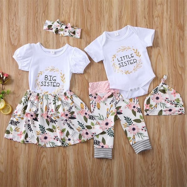 

big/little sister looking set baby girl romper dress pants family matching outfits couple clothes, White