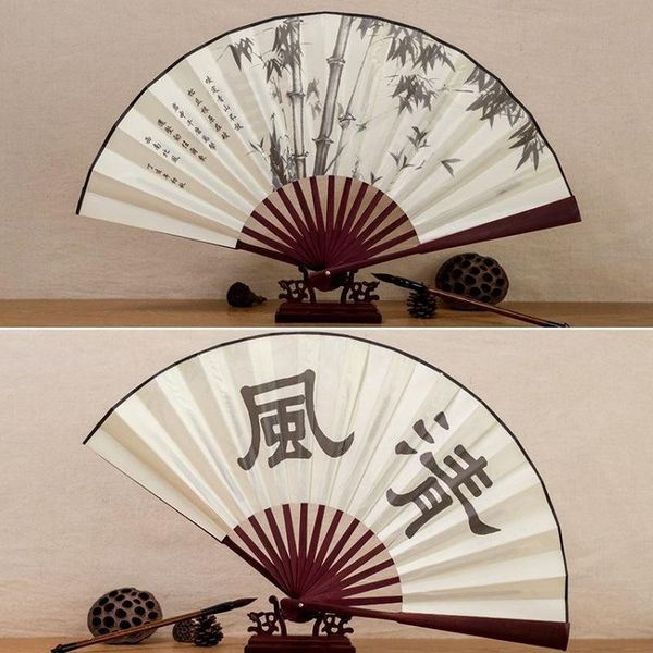

other home decor 1pc retro folding silk fan chinese style decorative men pocket bamboo handle hand large 33cm