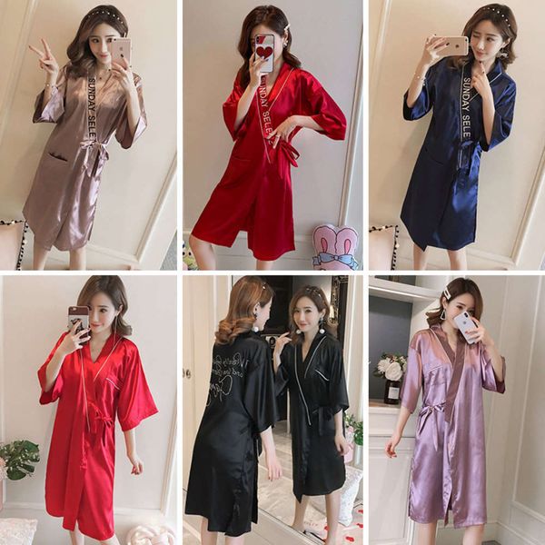

bathrobe summer single 5-sleeve kimono robe silk bathrobe pajamas women's home wear