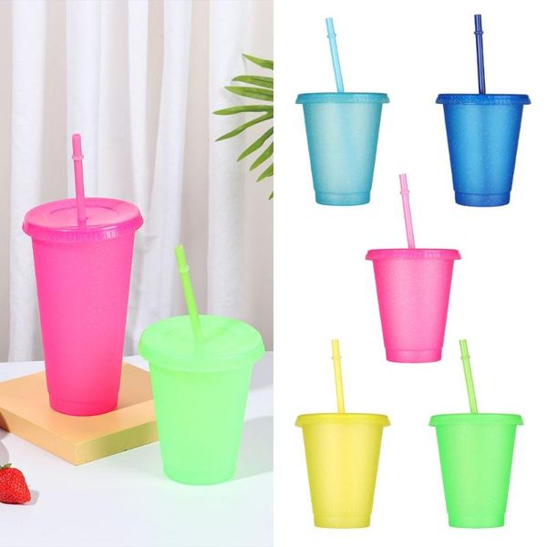 

mugs flash powder shiny reusable plastic water bottle cold cup with lid and straw personalized outdoor portable