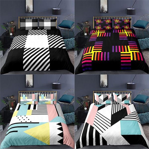

bedding sets home textile luxury 3d geometry print 2/3pcs comfortable duvet cover pillowcase  and king eu/us/au size