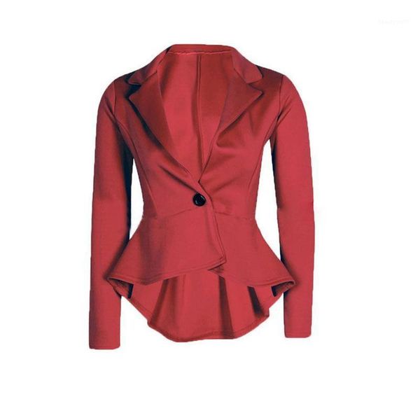 

women's suits & blazers autumn spring women blazer coat casual slim fit work wear one button ruffle back suit gdd99, White;black