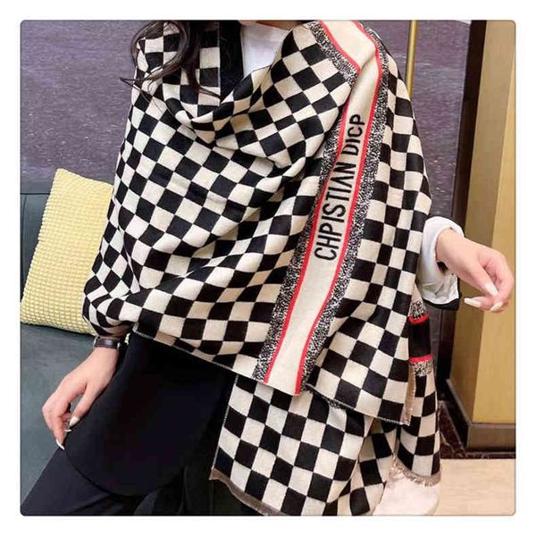 

the new design new black white plaid double-sided warm thickened imitation cashmere scarf women's autumn and winter office air conditio, Blue;gray