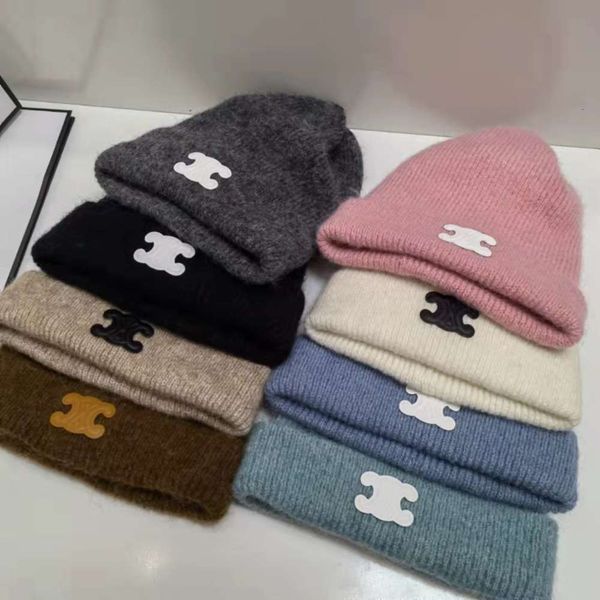 

hat c-shaped net red soft and comfortable rabbit hair wool knitted warm windproof, Blue;gray