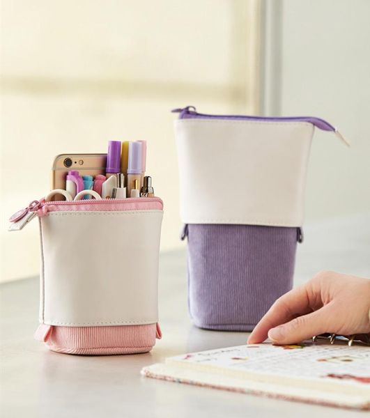 

pencil cases creative retractable case school large capacity stationery storage bag kawaii solid color pencilcase cute pen holder