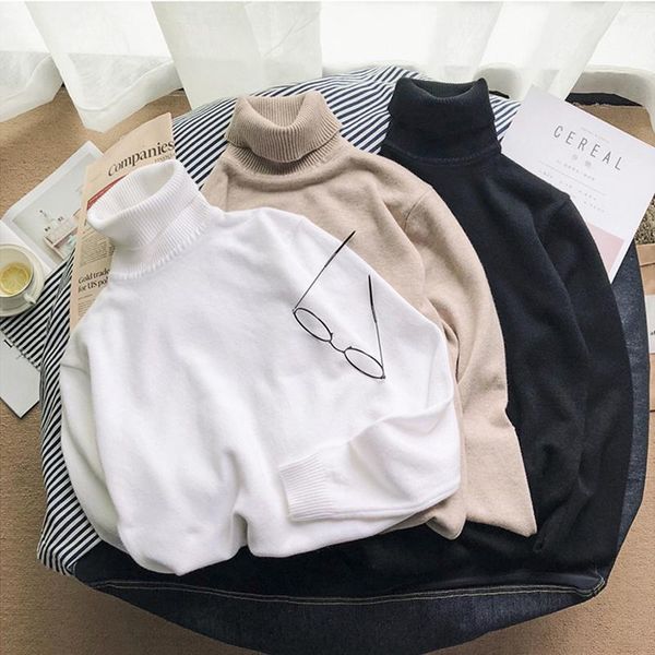 

women's sweaters 2021 autumn winter sweater knitted ribbed pullover long sleeve women turtleneck slim jumper soft warm pull femme, White;black