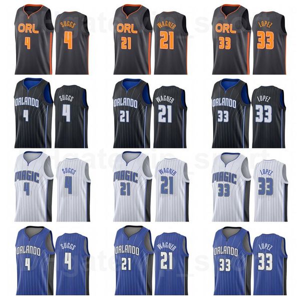 

man woman youth print basketball franz wagner jersey 21 robin lopez 33 jalen suggs 4 pinstripe black blue white team color breathable for sp, Black;red