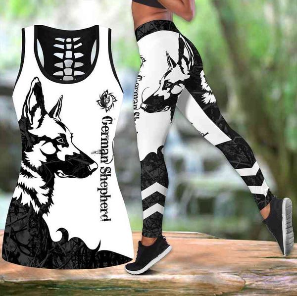 

3d print fashion animal cool german shepherd women hipsters hollow tankand legging leisure female vest clothes s-60, Black