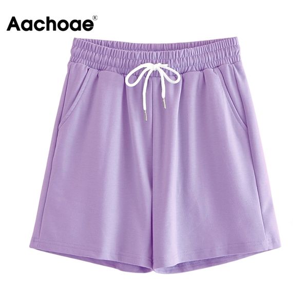 

aachoae summer pure casual shorts women drawstring loose sports female home style lady bottoms pantalones de mujer 210623, White;black