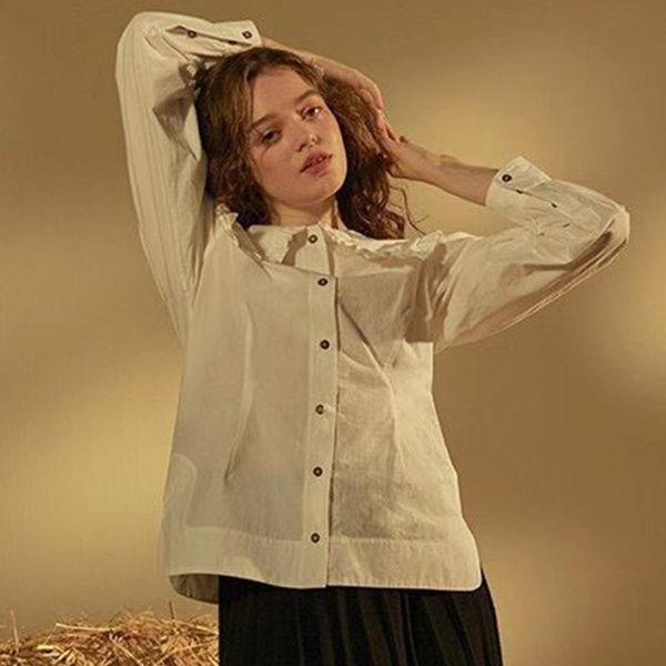 

women's blouses & shirts ruffles shirt femme long sleeve white bluzki streetwear loose chemises casual vintage hauts tunic cardigan fem