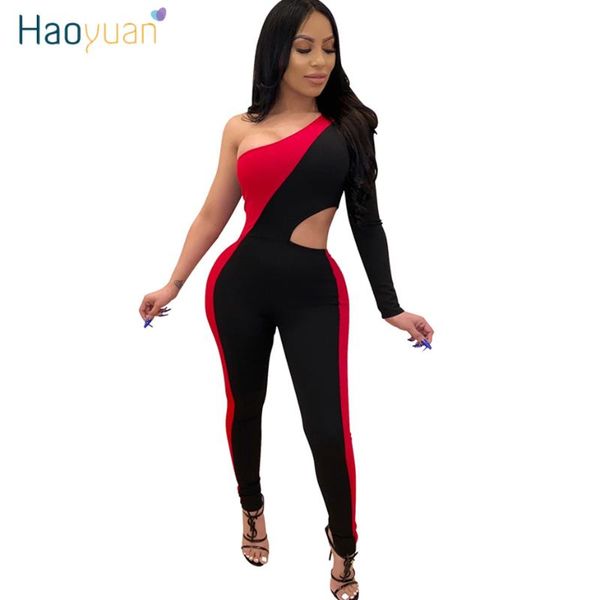 

women's jumpsuits & rompers haoyuan womens jumpsuit stretch summer clother one piece club body outfits shoulder backless bodycon overal, Black;white
