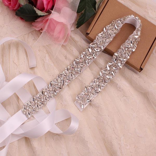 

wedding sashes diamond belt rhinestone bridal crystal satin dress, White