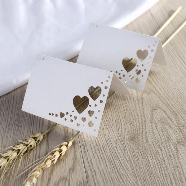 

greeting cards 50pcs heart hollow name place wedding guest (white)