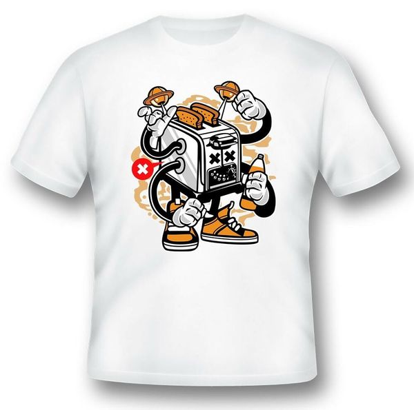 

toaster monster cartoon tee shirt black or white, White;black