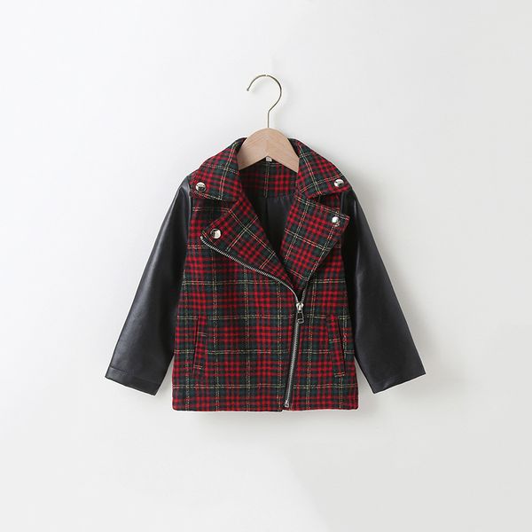 

girls' spring and autumn color matching plaid children's western style lapel casual girls' wear, White
