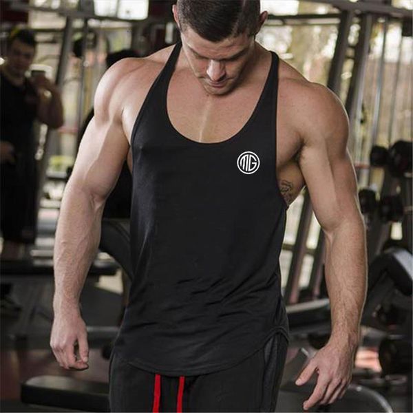 

brand bodybuilding clothing fitness racerback tank men sportwear sleeveless vest cotton singlets muscle shirt, White;black