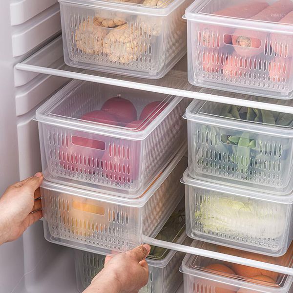 

storage bottles & jars kitchen drain bracket plastic box double-layer with lid for refrigerator fruits and vegetables