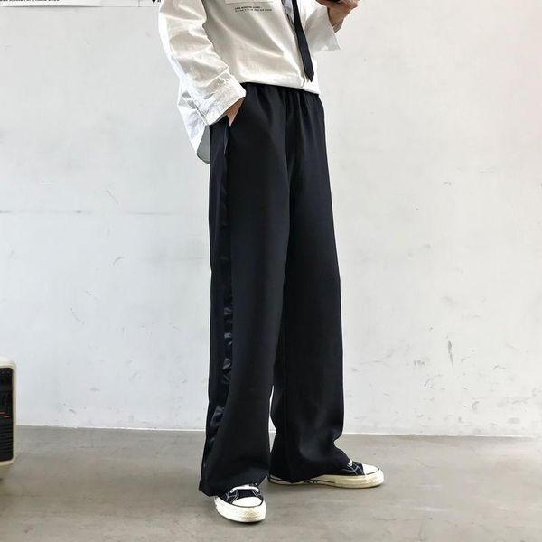 

men's pants korean straight fashion solid color business casual men streetwear wild loose suit trousers mens dress, Black