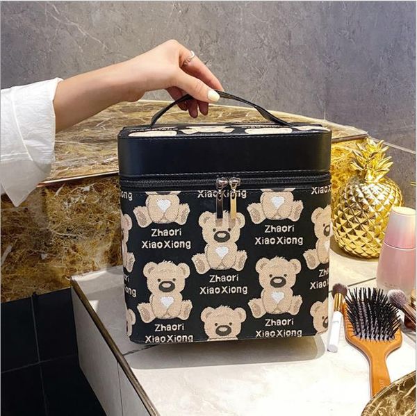 

korean cosmetic bag fashion bear portable double-layer cosmetic storage box