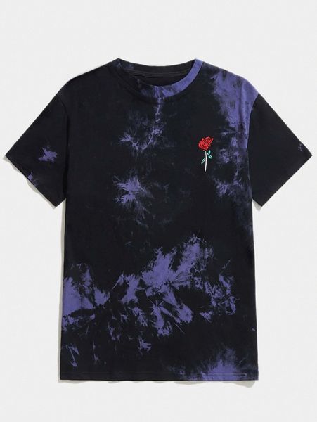 

romwe guys rose embroidery tie dye tee x76k#, White;black