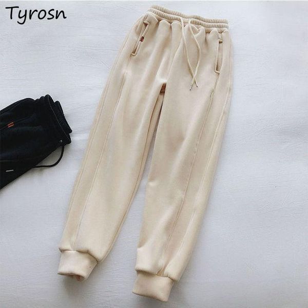 

women's pants & capris plus velvet thicker harem women teenager streetwear all-match simple running sweatpants autumn baggy casual fash, Black;white