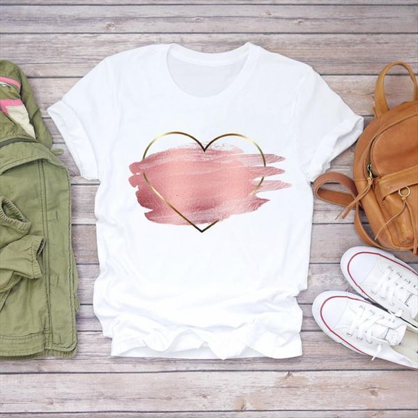 

love watercolor heart 90s women printing summer autumn print lady womens graphic female tee, White