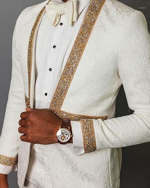 

men's suits & blazers men groom terno masculino printed sequins 2 pieces blazer tuxedo for wedding banquet suit (jacket+pants), White;black