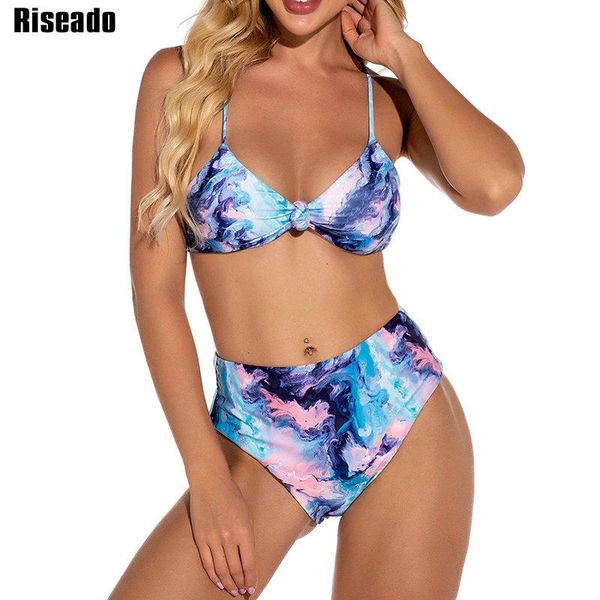 

riseado tie dye bikini push up swimsuit high waist swimwear women 2021 lace beachwear knotted brazilian biquini women's, White;black