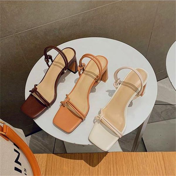 

sandals fashion ladies high heel straps combination square toe summer, Black