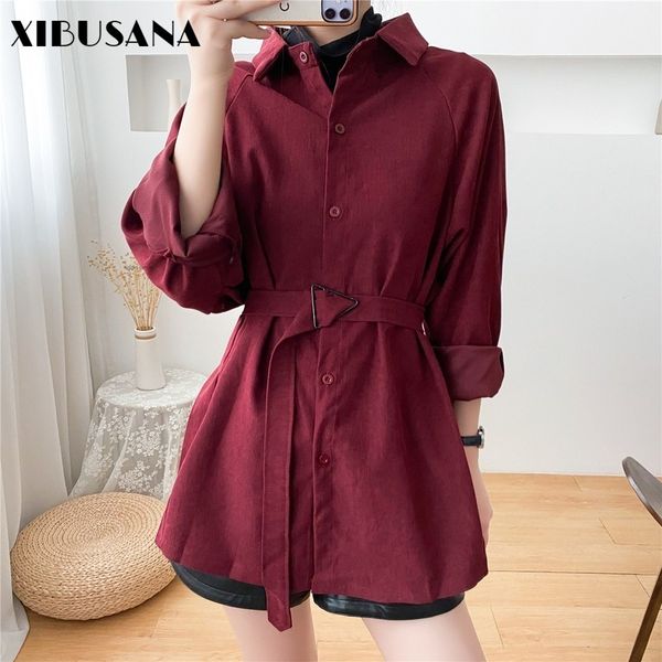 

women loose shirt autumn winter fashion full sleeve casual corduroy shirts female streetwear vintage long blouse oversize 210423, White
