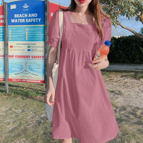 

casual dresses summer women dress 2021 vonda beach sundress vintage short sleeve square collar party mini holiday vestidos oversized, Black;gray