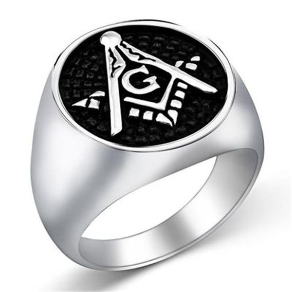 

cluster rings retro punk biker men masonic ring 316l stainless steel casting vintage titanium ason finger jewelry, Golden;silver