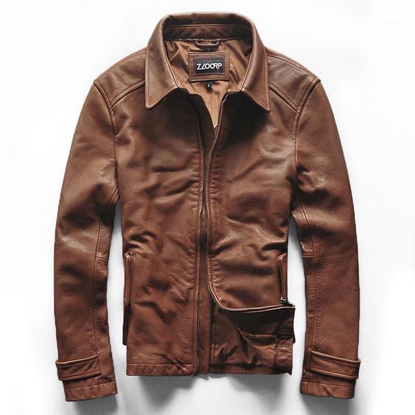 

men's leather & faux cowhide jacket men lapel slim fit motorcycle jacke male simple autumn winter coat, Black