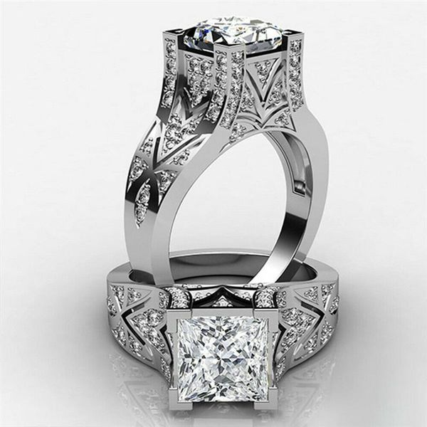 

wedding rings fashion women ring princess cut elegant white size 6-10, Slivery;golden