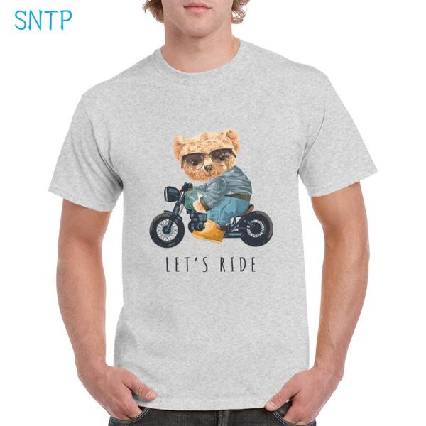 

men's t-shirts brand ride a motorcycle cool teddybear t shirt harajuku teddy bear graphic 100% cotton oversized female/man, White;black