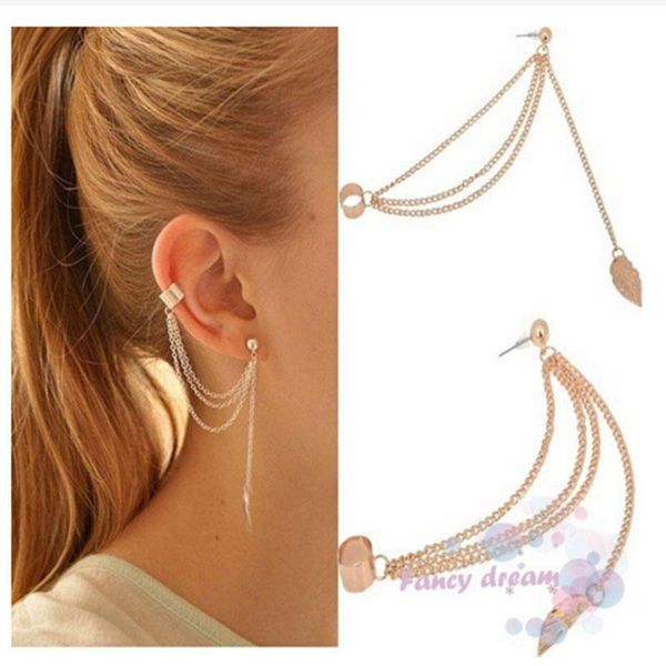 

clip-on & screw back fashion earing young gift leaf chain tassel earrings, Silver