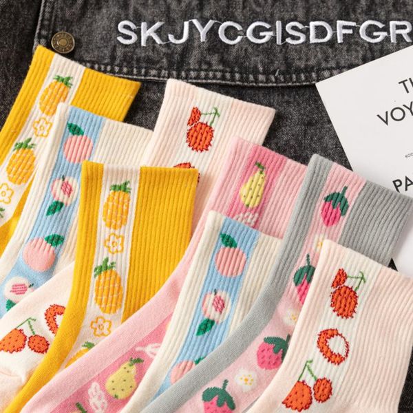 

socks & hosiery 2021 spring and summer japanese fruit cute fresh cotton tube sweet cartoon ladies korean, Black;white