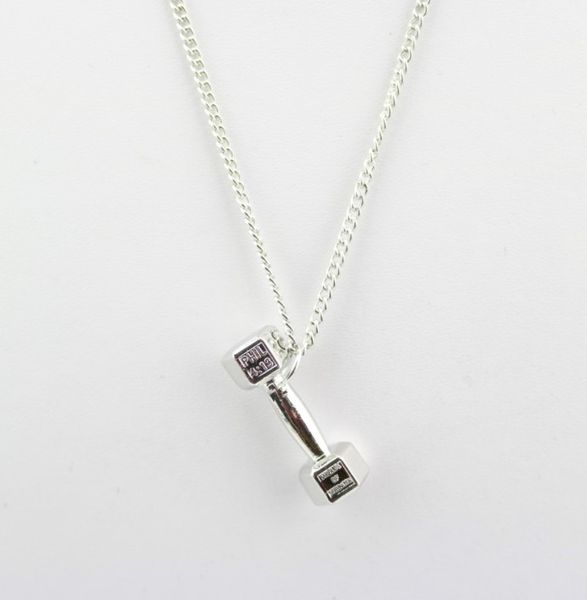 

european and american fashion fitness dumbbell necklace men domineering korean couple pendant women personality titanium steel barbell, Silver