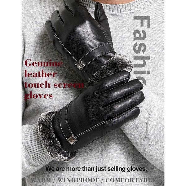 

fingerless gloves men' black winter mittens keep warm touch screen windproof driving guantes male autumn leather business o3, Blue;gray