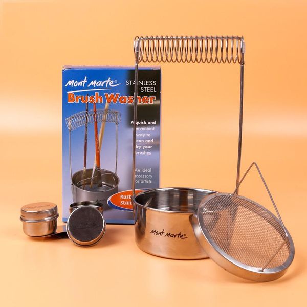 

gift sets mont marte stainless steel oil pot/brush washer multifunction bucket with filter spring pen holder painting tools art supplies