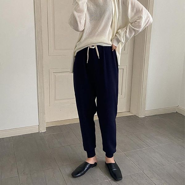 

autumn and winter women's pants casual solid color high waist & capris, Black;white